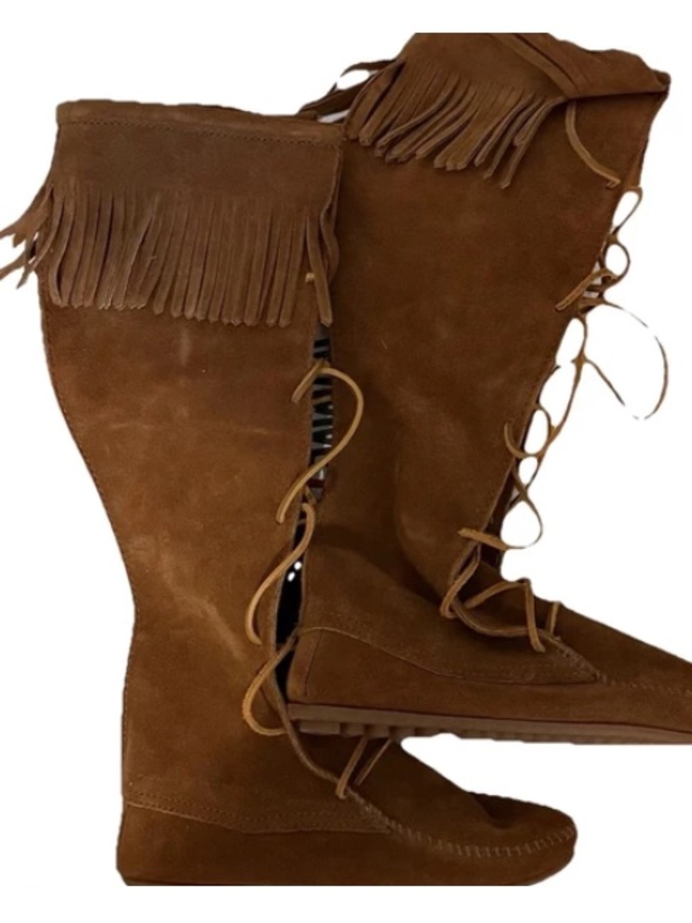 Minnetonka Lace Up Suede Fringe Moccasin Style Boot